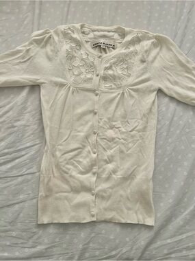 Costa Blanca Cream Embroidered Button-Up Knit cardigan